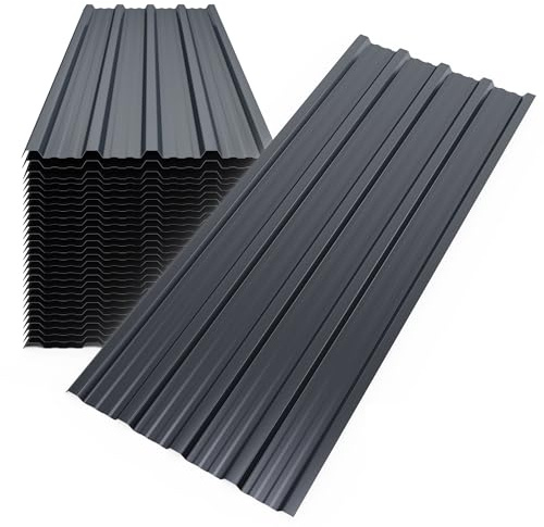 Mondeer 28 Stück Dachplatten Metall Welldachplatten Abdeckungen 14m² 110x46cm Verzinkter Stahl Trapezdach Rillendach für Garage Carport Schuppen Gewächshaus Zwinger Platten Dunkelgrau