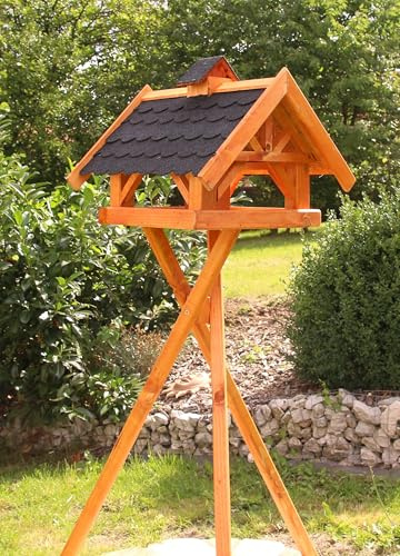 XXL Vogelhaus 52 x 50 cm wetterfest, wahlweise mit Ständer und Solar Typ 34, (mit Ständer, schwarz)