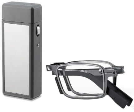 Hubeye Occhiali da lettura Pieghevole in Acciaio inox Occhiali Anti luce blu da Uomo e Donna con la Cerniela a molla e la Scatola in metallo 1.50