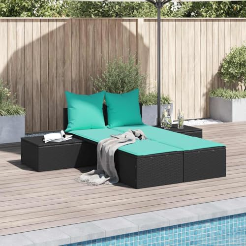 Ziaphsol Doppelte Sonnenliege mit Kissen, Schwarz, aus Polyrattan, 104x162x30 cm, UV-beständig, für Terrasse und Garten, inklusive bequemer Auflagen