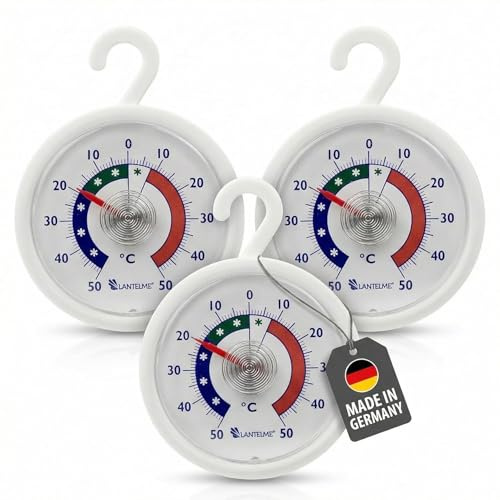 Lantelme Kühlschrankthermometer 3 Stück Set mit Haken zum aufhängen | Temperatur + - 50°C | auch für Gefrierschrank Gefriertruhe Kühltheke Weinschrank | Analog Kühlschrank Thermometer