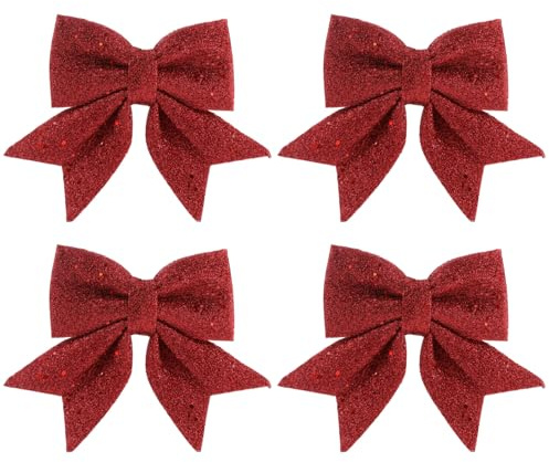 HOMSFOU 4 Stück Christbaumschleifen Rote Selbstgemacht Weihnachtsbaumschmuck Anhänger 12x15cm Klassische Schleifendekoration für Weihnachtsbaum Fensterdeko