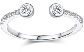Zarter Ring, Ring Schmuck Stapelbares Offenes Design mit Rundem Labordiamanten 14K Weißgold Größe 65 (20.7)