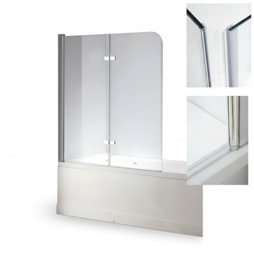 Mucola Badewannenaufsatz 139x119 cm Duschabtrennung Faltwand – 6mm ESG Sicherheitsglas mit Nano-Beschichtung, transparent | Aluminium-Profil, links/rechts montierbar, 180° schwenkbar, platzsparend