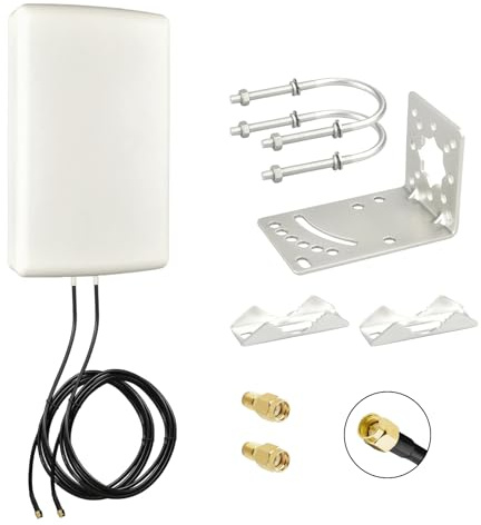 BOOBRIE 4G 5G Directional 2×2 MIMO Panel Antenna Outdoor 10dBi High Gain 700-3800MHz Wideband LTE Antenna SMA Male Dual RG58 Cable with RP-SMA Adapters IP66 Waterproof for Router/Modem/Hotspot