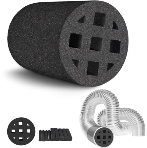 BXI Air Vent Noise Reducer Foam Insert, Extended 10.3 cm Exhaust Duct Silencer-Inline Return Airflow Ventilation Sound Damper Plug for HVAC Tube,Pipe,Air Conditioner,Bathroom Fan,and Grow Tent