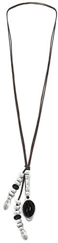 Beau Soleil Jewelry Damen Lederkette mit Anhänger Schwarzer Onyx Stein Ibiza Style Lederschmuck Halskette Damenkette (Braun)