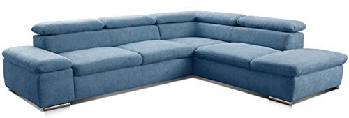 Cavadore Ecksofa Alkatraz / L-Form Sofa groß mit Ottomanen rechts und verstellbaren Kopfteilen / Modernes Design und hochwertiger Webstoff-Bezug / Maße: 272 x 73 x 226 / Farbe: Blau (Paris hellblau)