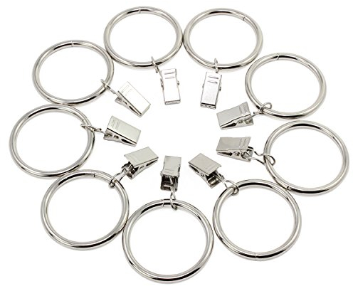 Fippy 20 Stück Gardinenringe mit Clips 38mm Metall Vorhangring Hängende Ringe für Vorhänge und Stäbe, (Schwarz, Silber) (Silber)