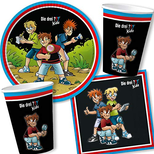DH-Konzept/Carpeta 37-TLG. Party-Set * DREI Fragezeichen * mit Teller, Becher, Servietten und Deko für Kindergeburtstag und Mottoparty | Kinder lieben Diese Detektive zum Geburtstag und Motto-Party
