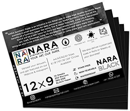 NARA Alkohol-Tintenpapier, schwarz, 30,5 x 22,9 cm, 350 Mikron/360 g/m², Medium + Papier, 10 Blatt, Papier für Alkohol, Tinte, Kunstmalerei, 100% fleckenfrei