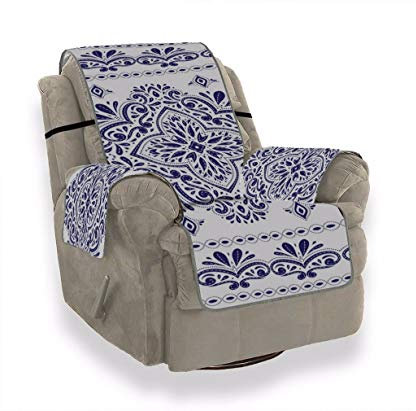 A.Monamour Sofabezug Sofaüberwurf Sesselschoner Vintage Blau Und Weiß Blumen Paisley Muster Stammes Ethnische Samt Sesselbezug Sesselhusse Sessel Abdeckung Sesselschutz Stuhl Abdeckung Stuhlschutz