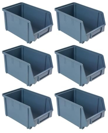 GarPet 6 x Stapelbox Gr.3 Sichtlagerkasten Set Wandhalterung Lager Stapel Box Sortiment Kasten Werkstatt