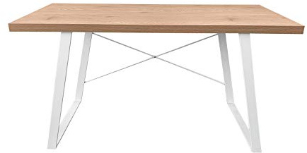 SVITA Industrial Schreibtisch Eiche-Optik weiße Metall-Beine Computertisch Bürotisch Arbeitstisch PC Tisch