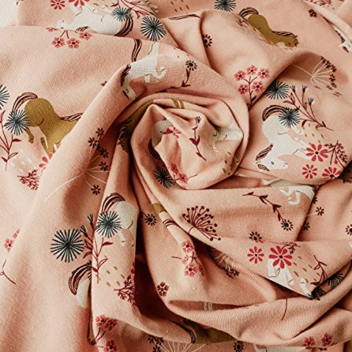 Jersey-Stoff Baumwolle Meterware Pferde | Stoffe zum Nähen | Baumwollstoffe für Kinder mit silvollem Muster | 150 x 50 [cm] | Individuell für Dich konfektioniert