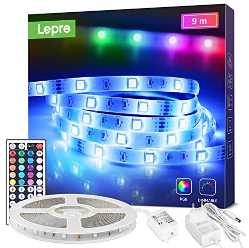 Lepro RGB LED Streifen 9M - Selbstklebend 5050 SMD Band 24VDC, Lichtband IP20, Dimmbare Leiste Mit Netzteil, Fernbedienung Und Controller für Haus, Party, Küche