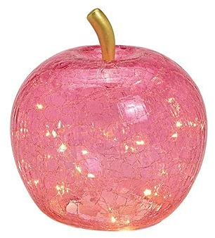 Lampe Apfel Leuchte (M) Glas, Rosa, Apfel Lampe mit LED Lichterkette, Dekoleuchte, Dekolampe, Tischleuchte, Apfellampe