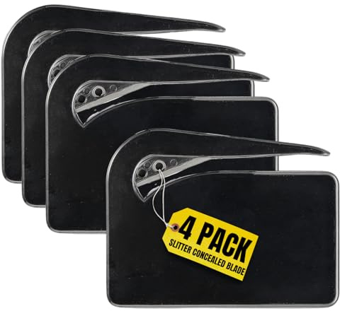 1InTheOffice Letter Opener, Envelope Opener Slitter Concealed Blade, Black 4 Pack