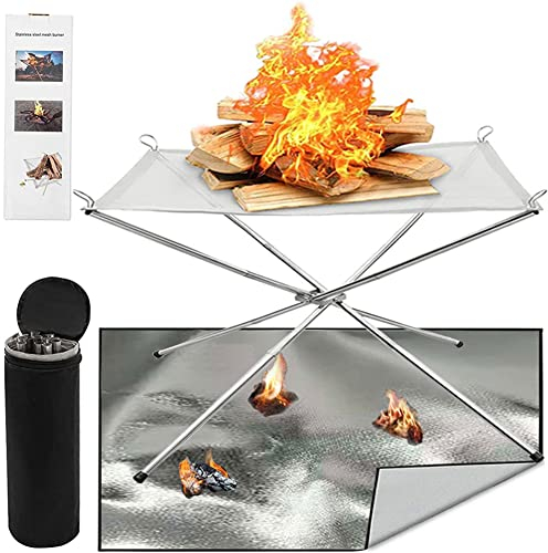 Portable Fire Pits,Outdoor Fire Pit Set Large Size 22inch with Fire Pit Mat and Carry Bag, 304 Stainless Steel Mesh Collapsible Firepit For Camping, BBQ, Backyard, Patio and Garden