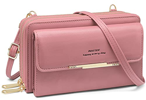 Borsa per Telefono Cellulare RFID Donna - Portafoglio Piccolo a Tracolla in Pelle, Grande Capacità, Portamonete, Pochette con Porta Carte e Tracolla