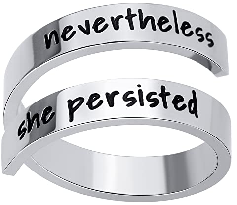 JewelryWe Schmuck Edelstahl Offene Damen-Ring mit neverthelsee she persisted Gravur, Partnerringe Freundschaftsringe, Silber Verstellbar Ring