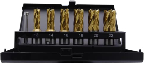 SMI TIN Kernbohrer SET 7 teilig 19 Weldon bestehend aus Kernbohrer 12, 14, 16, 18, 20, 22 und Zentrierbohrer Schnittiefe 30 mm