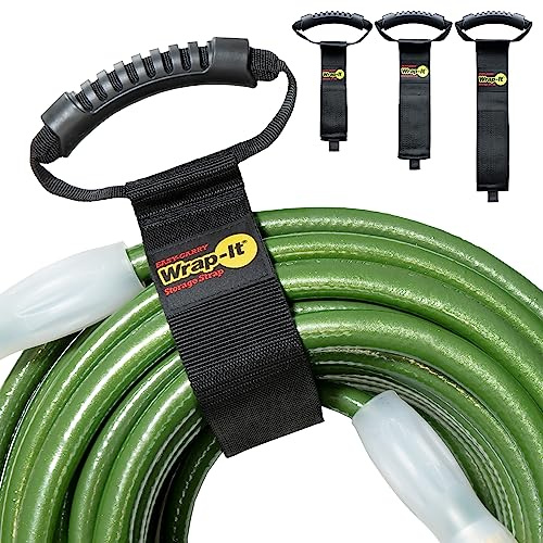 Wrap-It Storage Easy-Carry Straps - Assorted 3-Pack Black – Hook and Loop Straps with a Carrying Handle for Garden Hose, Extension Cord, Cable, Garage, Boat, RV Accessories Organization