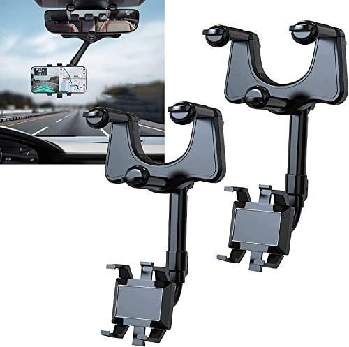 Chagoo Drehbarer und einziehbarer Autotelefonhalter, multifunktionaler Auto-Rückspiegel-Telefonhalter, um 360 Grad drehbare Telefonhalterung, für alle Mobiltelefone (2pcs)