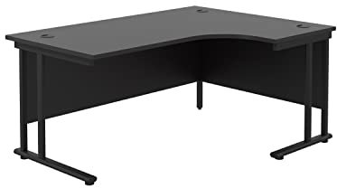 Office Hippo - L Shaped Office Desk 160 x 120cm. Large Corner Computer Desk for Home Office With Integrated Cable Ports, Ideal for Work, Study, Gaming and Hobby Workstation (Black/Black)
