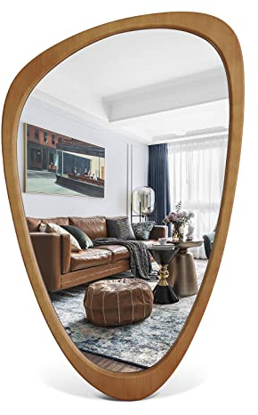 HOMECOOKIN Unregelmäßiger Spiegel-Wanddekoration, Holz-Wandspiegel Dekorativ für Wohnzimmer, Schlafzimmer, Badezimmer, Eingangsbereich, Wandmontage, asymmetrischer Spiegel, große Größe 49,5 x 76,2 cm