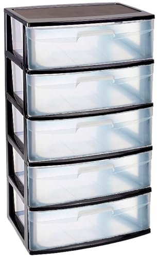 AC - Cajonera de Almacenamiento Nilo con 5 cajones, Torre de Almacenamiento Multiusos para Oficina, hogar, Escuela, etc. 100 x 56 x 39.5 cm. Color Negro