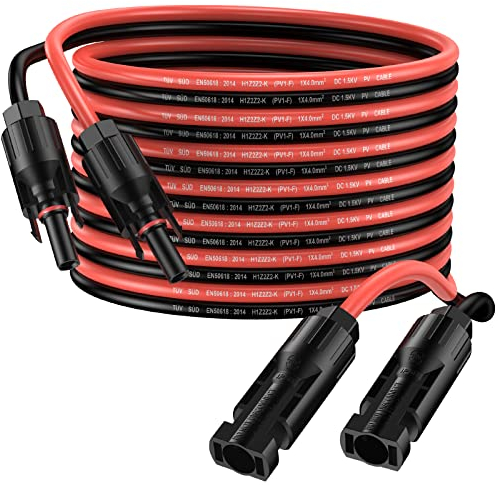 Proster 5m/16ft 12AWG 4mm² Solar Panel Extension Cable with IP68 Waterproof with Female and Male Connectors Solar Panel Connector Wires(5m Red + 5m Black)