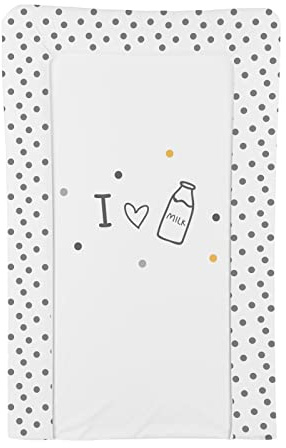 CuddleCo Baby Nappy Changing Mat - Waterproof, Anti-Roll Nursery Changing Table Topper with Curved Sides and Raised Edges - I Love Milk