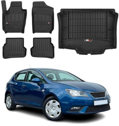 OMAC Fußmatten & Kofferraumwanne Set kompatibel mit Seat Ibiza 2008-2017 Gummi Schwarz 5X