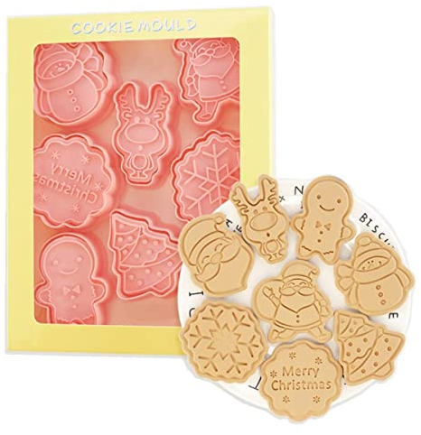 Juego de 8 moldes de galletas de unicornio para hornear, moldes de galletas de castillo de princesa, herramientas de cocina, sellos de galletas de plástico (Navidad A)