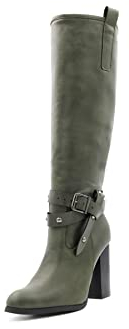 QUEEN HELENA Stivali Alti con Tacco Medio Zip Laterale Fibbia Casual Invernali Donna X27-183 (Verde, Numeric_37)