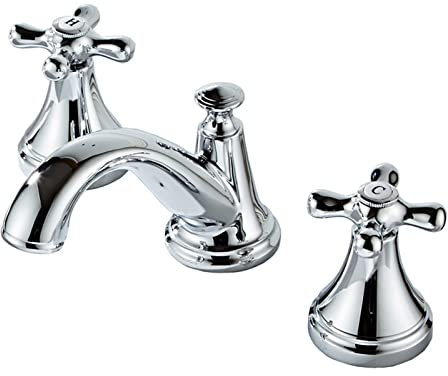 Grifo Lavabo 3 Orificios, Grifo de Lavabo 3 Agujeros Latón Fría y Caliente Grifo para Baño Doble Manija Dividido Grifo para Lavabo-Cromo