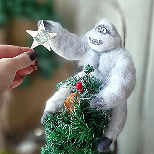 JQTOP Abominable Schneemann Baumspitze Weihnachtsbaumspitze Vintage Handgefertigte Nadel Filz Schneemann für Winter Wunderland Weihnachtsdekorationen Ornament