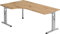 Bümö höhenverstellbarer Eckschreibtisch O-Serie 200x120 cm in Asteiche, Gestell in Silber - Schreibtisch L Form, großer Tisch für's Büro, Computertisch höhenverstellbar