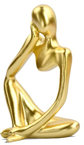 FESSOSKO Resin Abstrakt Statue Denker Skulptur Ornamente Denker, Hohl Menschlichen Körper Heimdekoration für Büro, Bücherregal, Schreibtisch, Yoga-Raumdekor (Gold)