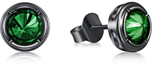 Immobird Schwarz Ohrringe Sterling-Silber 925 mit Edelstein Unisex Ohrstecker Herren Damen 8mm Grün Spinel Geschenk