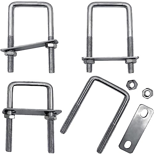 4 Stück U-Schrauben M8, U-Bolzen 40x100 mm, U-Bügel Quadratische, M8 U Schrauben Edelstahl mit Mutter Rahmenplatte Unterlegscheibe, M8 U BüGelschraube für Rohr Befestigung Auto Abschleppen