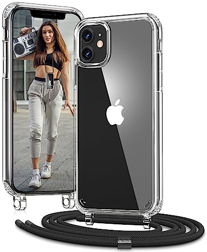 Vaykwo Handykette für Apple iPhone 11 Hülle mit Band - Necklace Handyhülle - Transparente Case zum Umhängen mit Kameraschutz und Bildschirmschutz - Schwarz