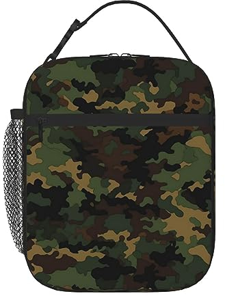 DOFFO Lunchbox, Camouflage-Muster, bedruckt, für Damen und Herren, wiederverwendbar, tragbar, isoliert, auslaufsicher, Kühltasche, Lunchboxen