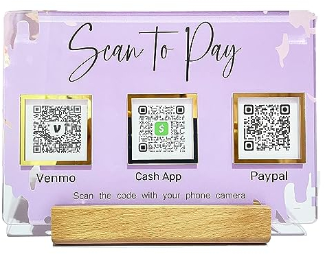 QR-Code-Schild, personalisierbar, QR-Display, Scan, to Pay, Face-book, Web, Social-Media-Schild, QR-Code, Farben: Himmelblau, Gold, Rosa, Lavendel (A-QR-Code)