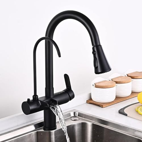 Grifo de cocina negro, grifo de agua potable, grifo de cocina de 4 vías con rociador extraíble, grifos purificadores de filtro de agua, grifo de cascada, grifo mezclador de cocina, grifo de fregadero