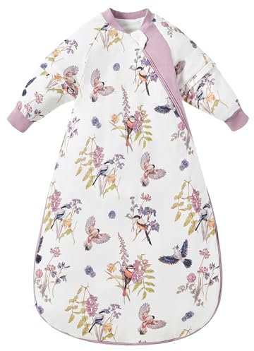 Chilsuessy Baby Schlafsack Winter mit abnembar Langarm Warm Wattiert Babyschlafsack Kinder Ganzjahres Schalfsack für Jungen und Mädchen, Frühlingsmagpie/2.5 Tog, M/Baby Höhe 70-80cm