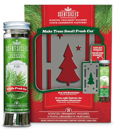 Scentsicles, 1 Trio-Set mit 3 Metallornamenten und 1 Flasche weißer Wintertannenstäbe für Weihnachten