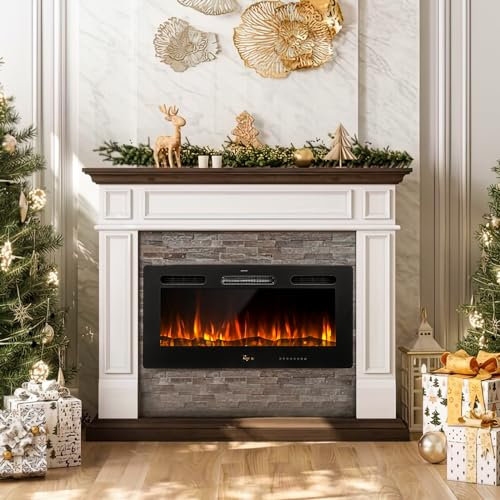 YODOLLA Electric Fireplace Insert with 10 Color LED Flames, Wall Mounted Media Fireplace with Remote, Touch Screen, Crystal & Log, 1000-2000W (102cm)