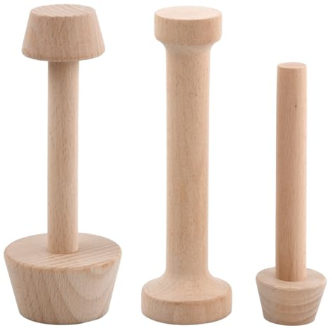 Wisebom 3 Stück Tortenstampfer-Set aus Holz, Doppelseitiges Eiertörtchen-Tamper-Gebäckwerkzeug Törtchen-Stößel Moka DIY-Kuchengebäckwerkzeug für Mini-Eiertörtchen, Käsekuchen, Dessertbacken, 301-26484
